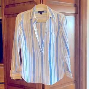 J.Crew Band-Collar Cotton Poplin Tunic Mixed Stipe